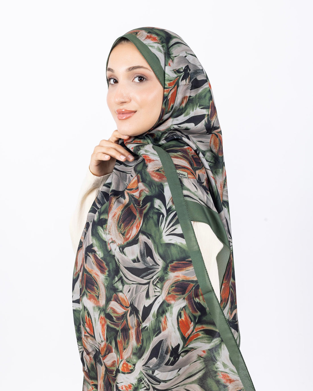 Mikro Soft Şal D011 Haki Yeşili, çiçekli desenli, 75 × 185 cm şal – görsel 2