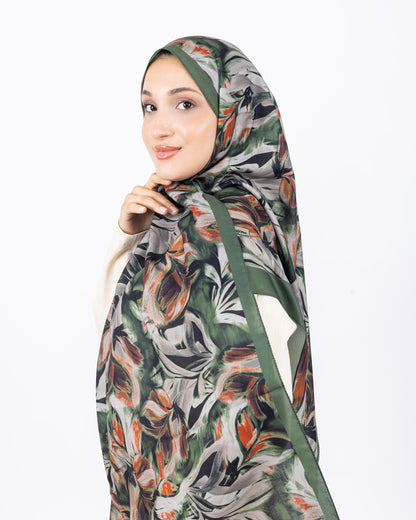 Mikro Soft Şal D011 Haki Yeşili, çiçekli desenli, 75 × 185 cm şal – görsel 2