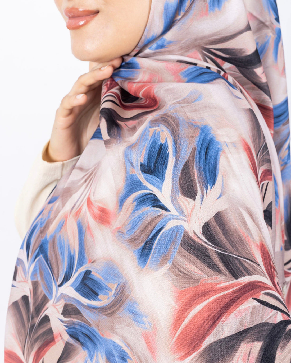 Mikro Soft Şal D011 Açık Vizon, çiçekli desenli, 75 × 185 cm şal – görsel 1