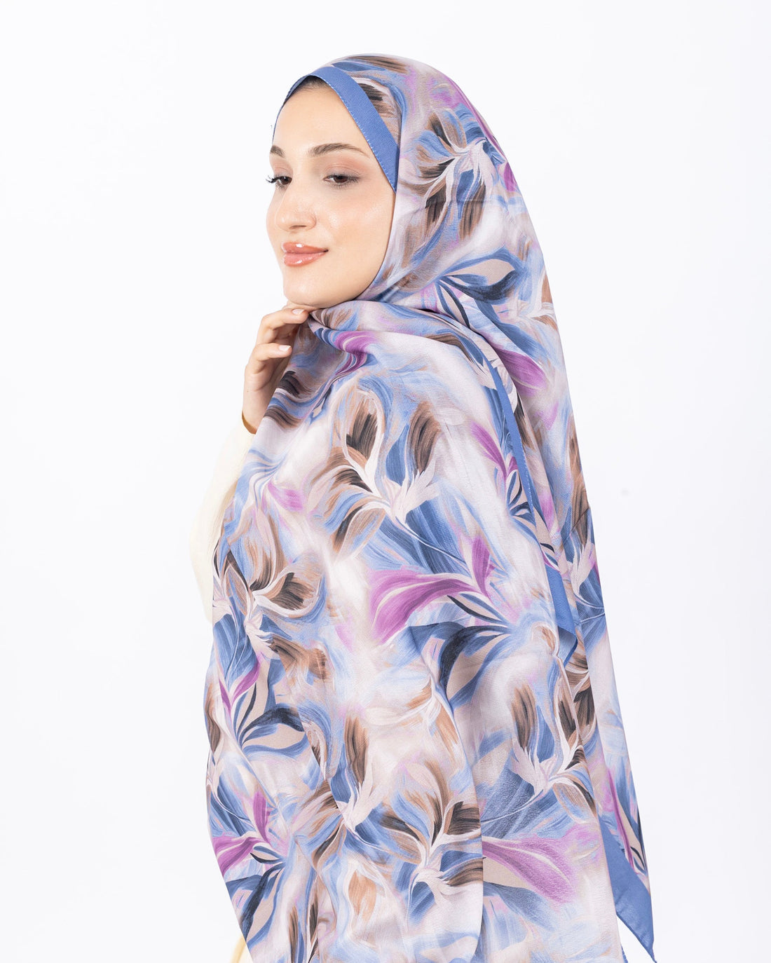 Mikro Soft Şal D011 Mavi, çiçekli desenli, 75 × 185 cm şal – görsel 1