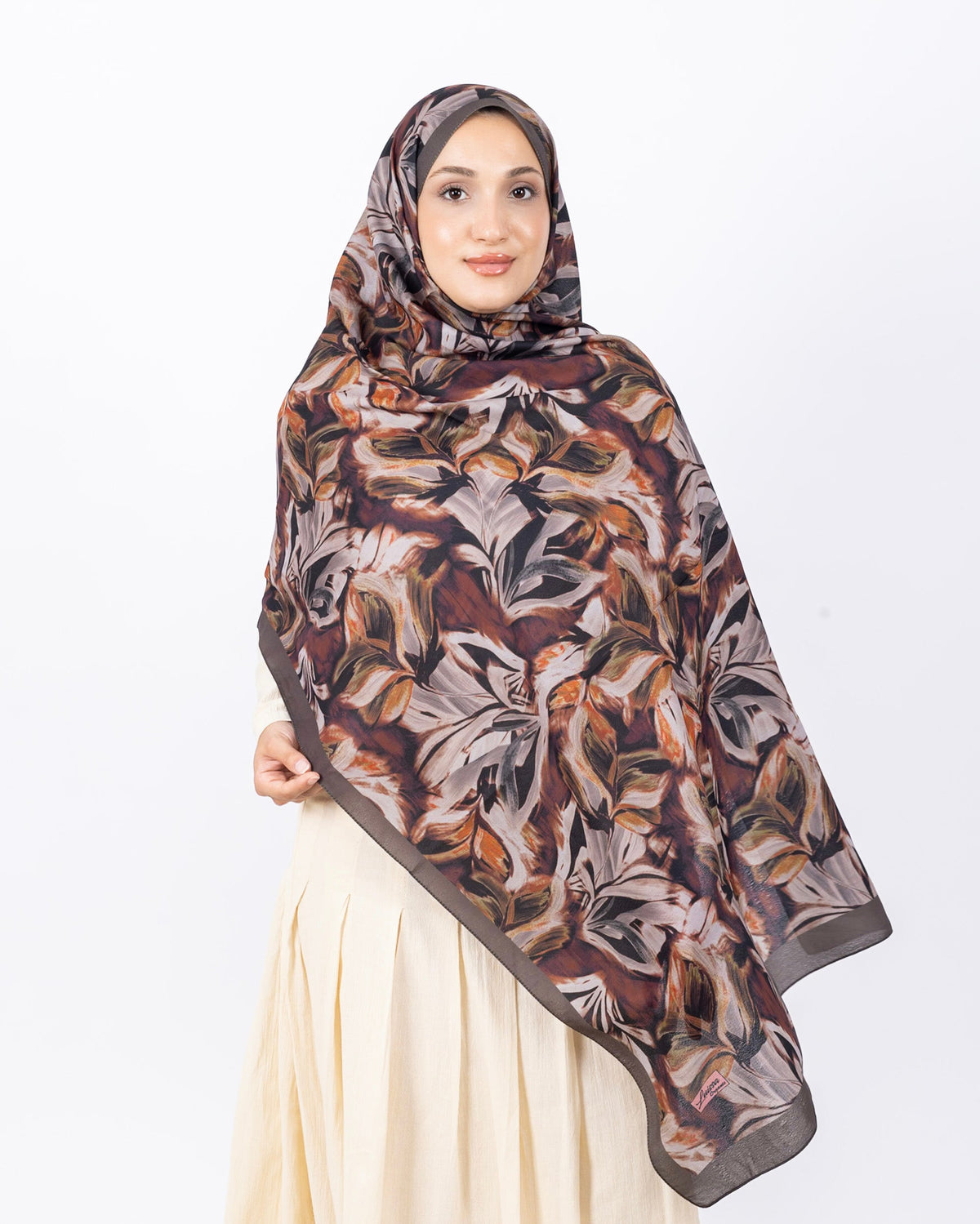 Mikro Soft Şal D011 Koyu Vizon, çiçekli desenli, 75 × 185 cm şal – görsel 2