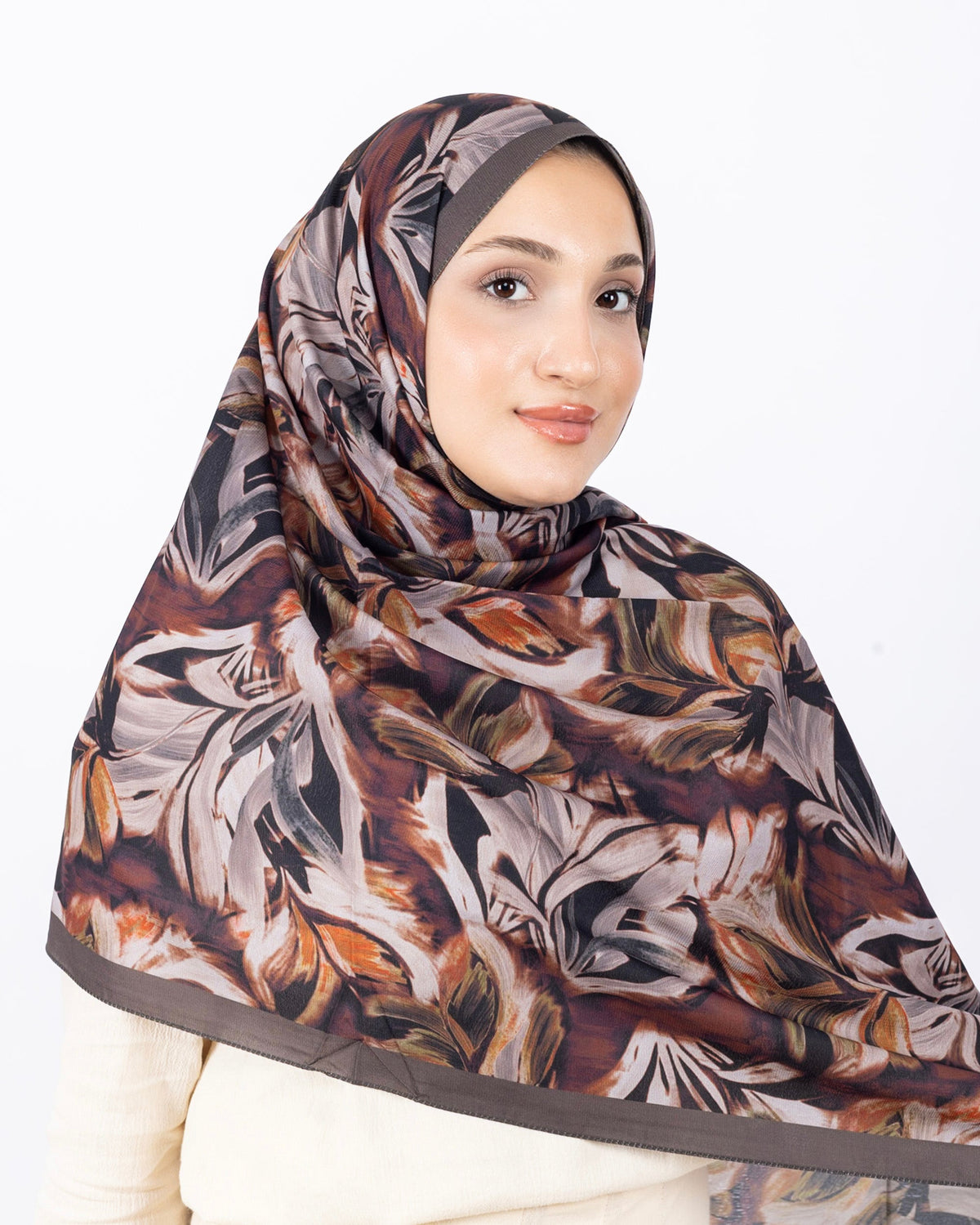 Mikro Soft Şal D011 Koyu Vizon, çiçekli desenli, 75 × 185 cm şal – görsel 1