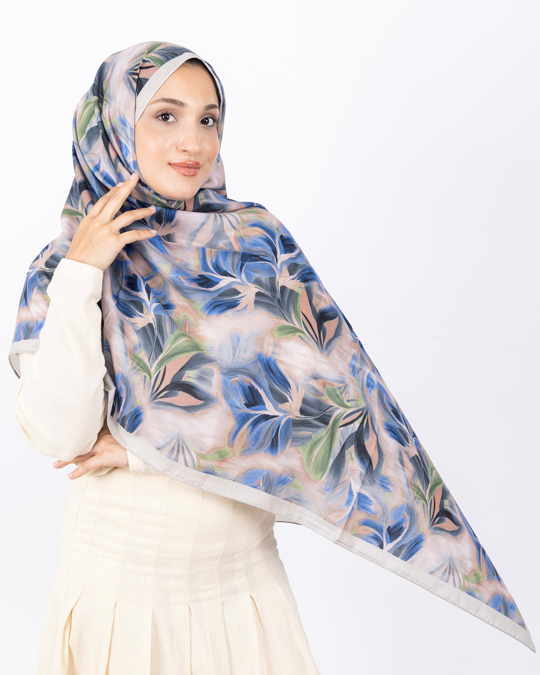 Mikro Soft Şal D011 Taş Rengi, çiçekli desenli, 75 × 185 cm şal – görsel 1