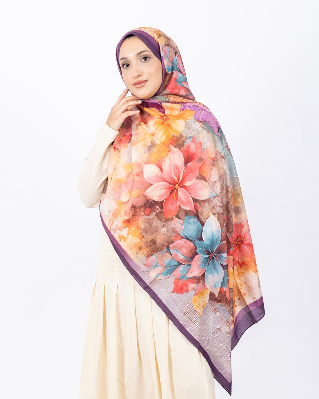 Mikro Soft Şal D013 Mürdüm, çiçekli desenli, 75 × 185 cm şal – görsel 2