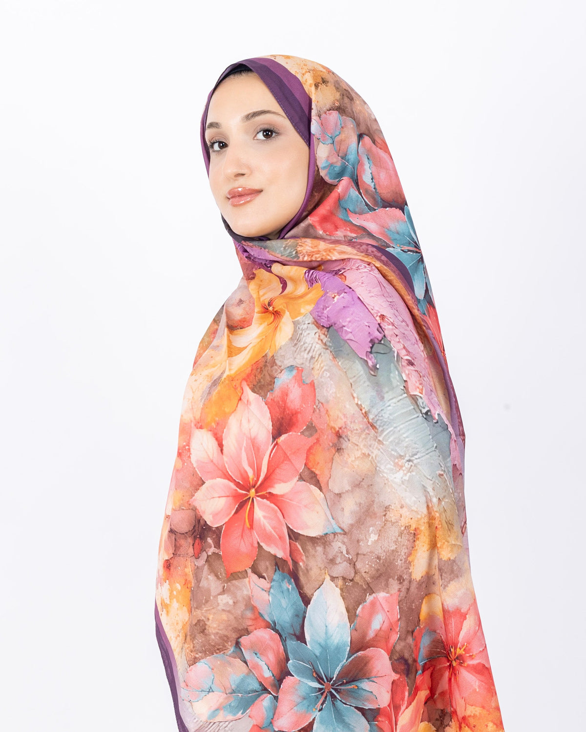 Mikro Soft Şal D013 Mürdüm, çiçekli desenli, 75 × 185 cm şal – görsel 3