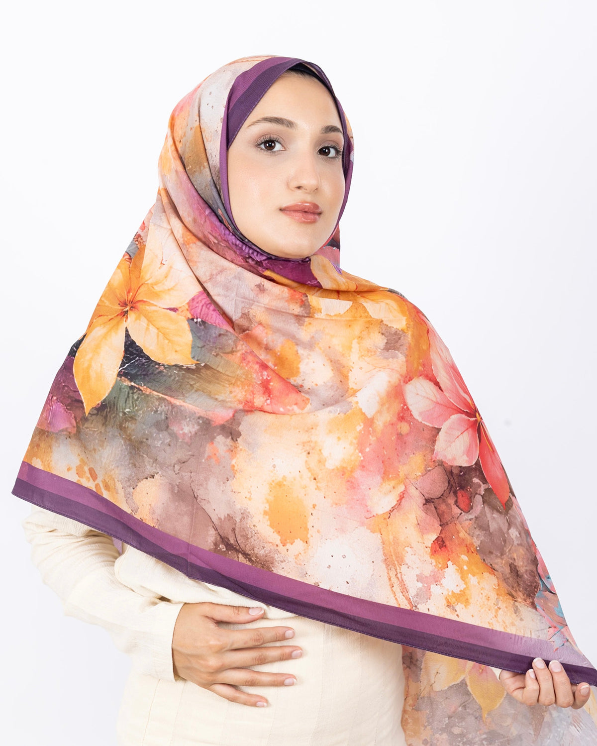 Mikro Soft Şal D013 Mürdüm, çiçekli desenli, 75 × 185 cm şal – görsel 4