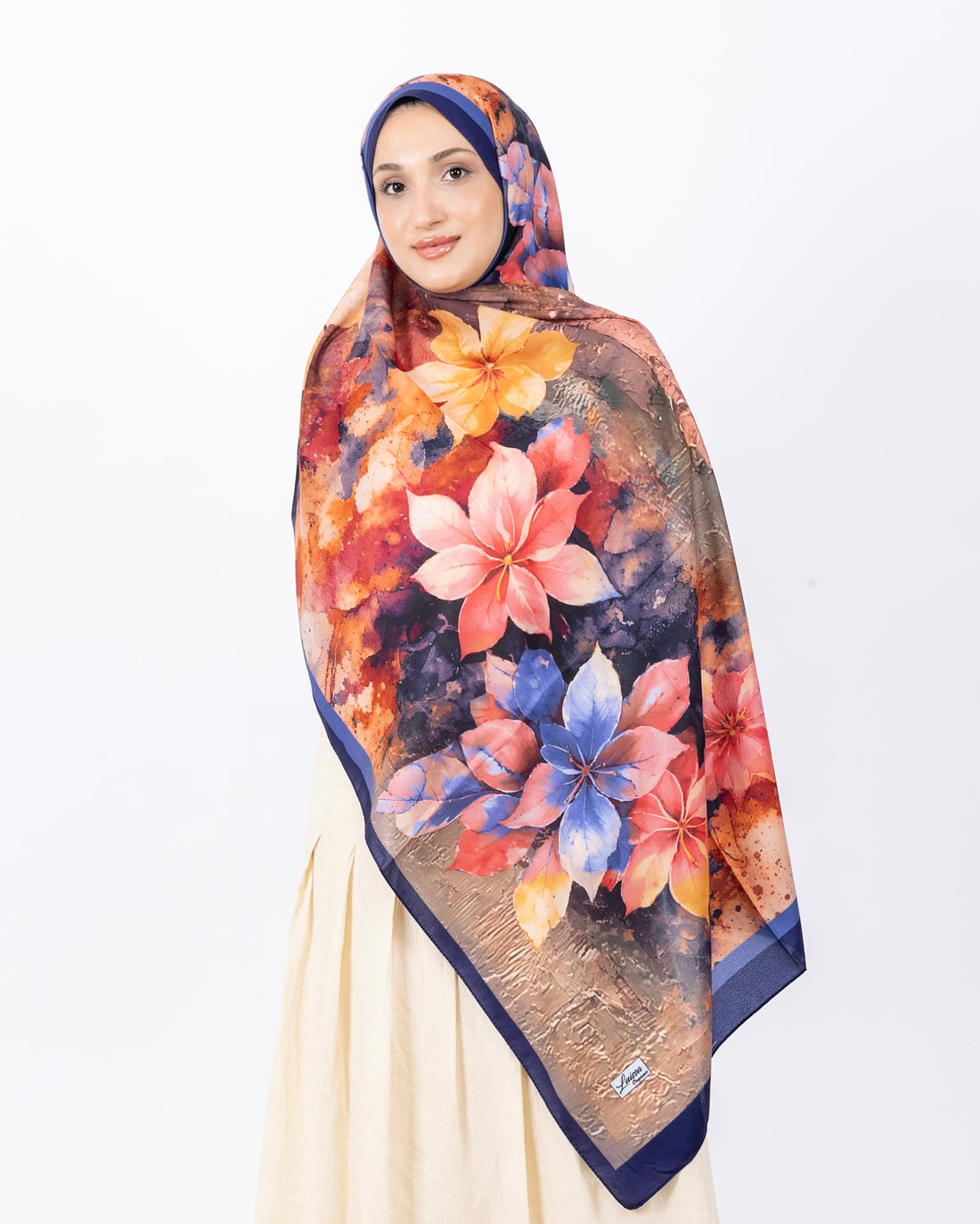 Mikro Soft Şal D013 Lacivert, çiçekli desenli, 75 × 185 cm şal – görsel 2