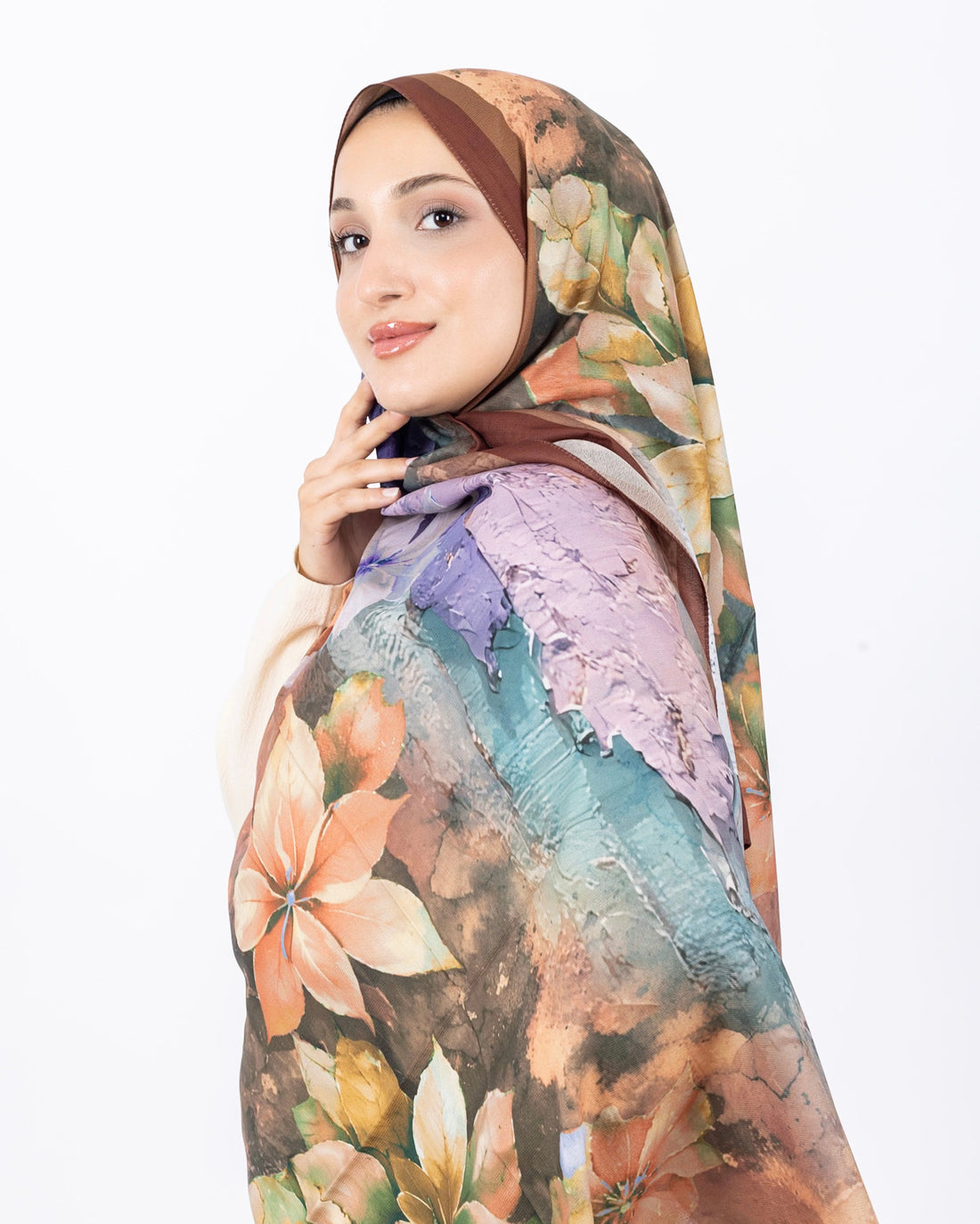 Mikro Soft Şal D013 Kahverengi, çiçekli desenli, 75 × 185 cm şal – görsel 2