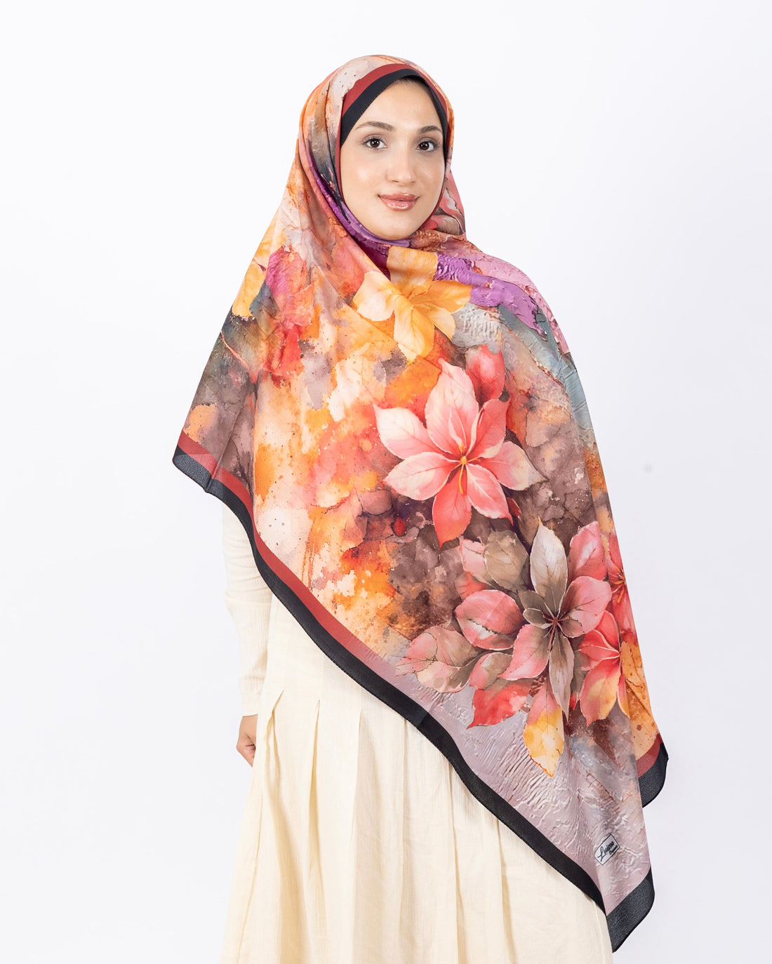 Mikro Soft Şal D013 Siyah-Bordo, çiçekli desenli, 75 × 185 cm şal – görsel 2