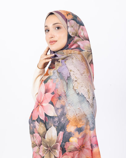 Mikro Soft Şal D013 Bej, çiçekli desenli, 75 × 185 cm şal – görsel 1
