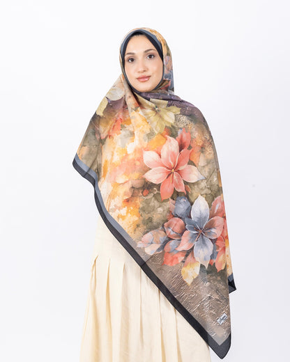 Mikro Soft Şal D013 Siyah-Gri, çiçekli desenli, 75 × 185 cm şal – görsel 2