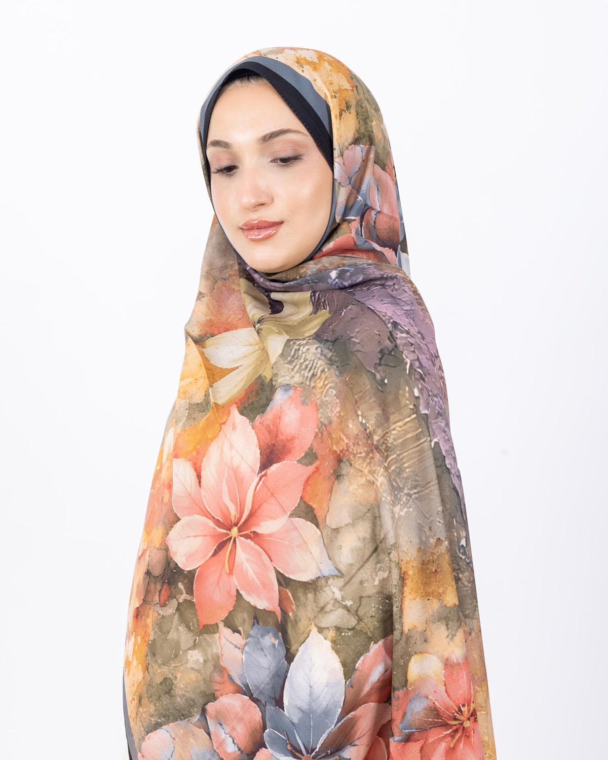 Mikro Soft Şal D013 Siyah-Gri, çiçekli desenli, 75 × 185 cm şal – görsel 3
