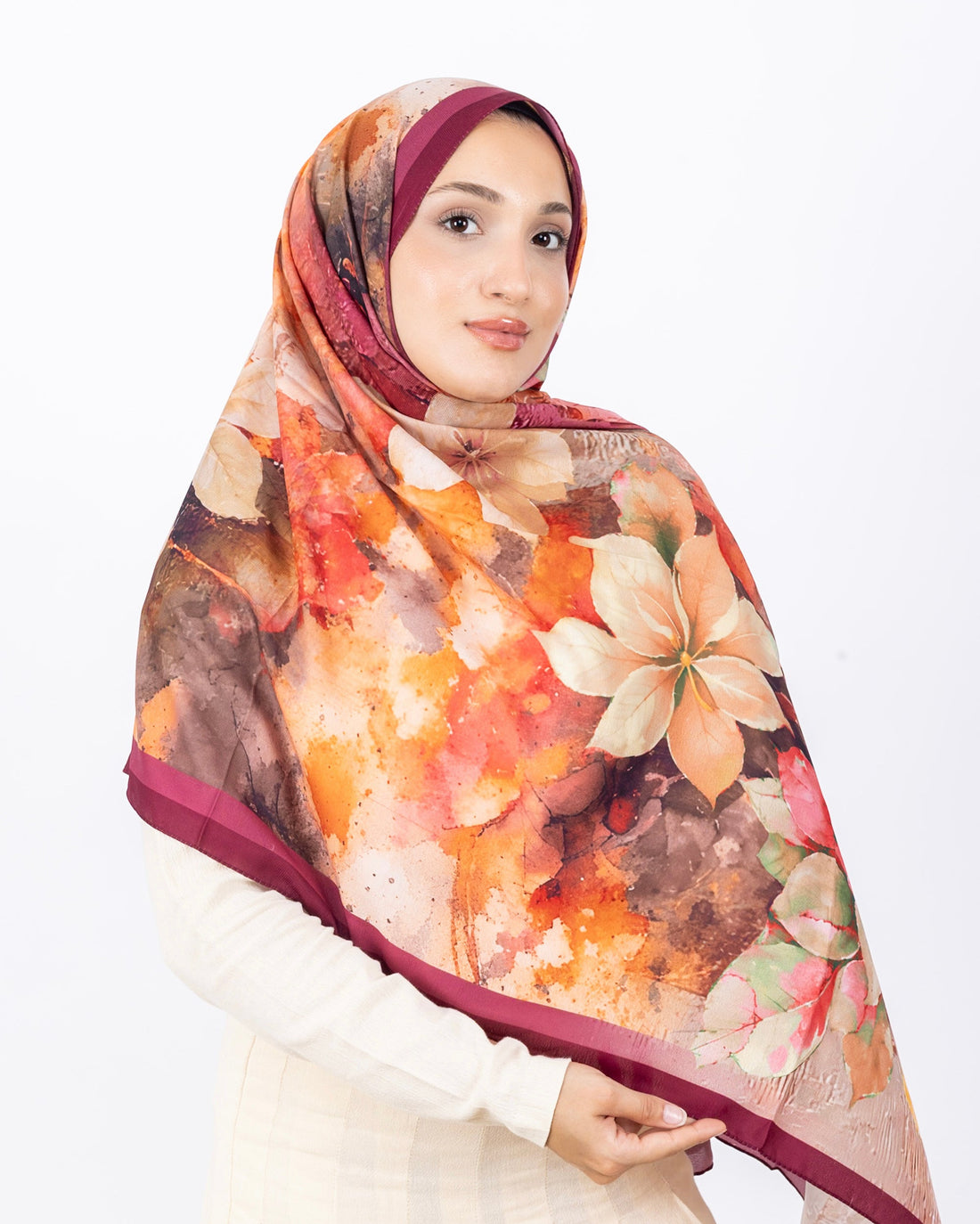 Mikro Soft Şal D013 Bordo, çiçekli desenli, 75 × 185 cm şal – görsel 1
