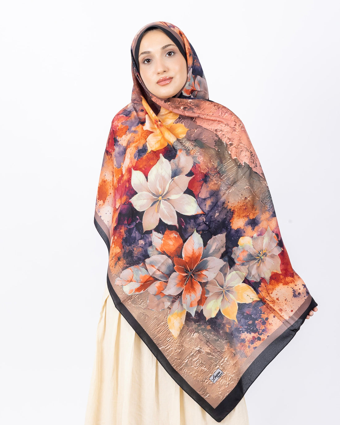 Mikro Soft Şal D013 Siyah-Kahve, çiçekli desenli, 75 × 185 cm şal – görsel 2