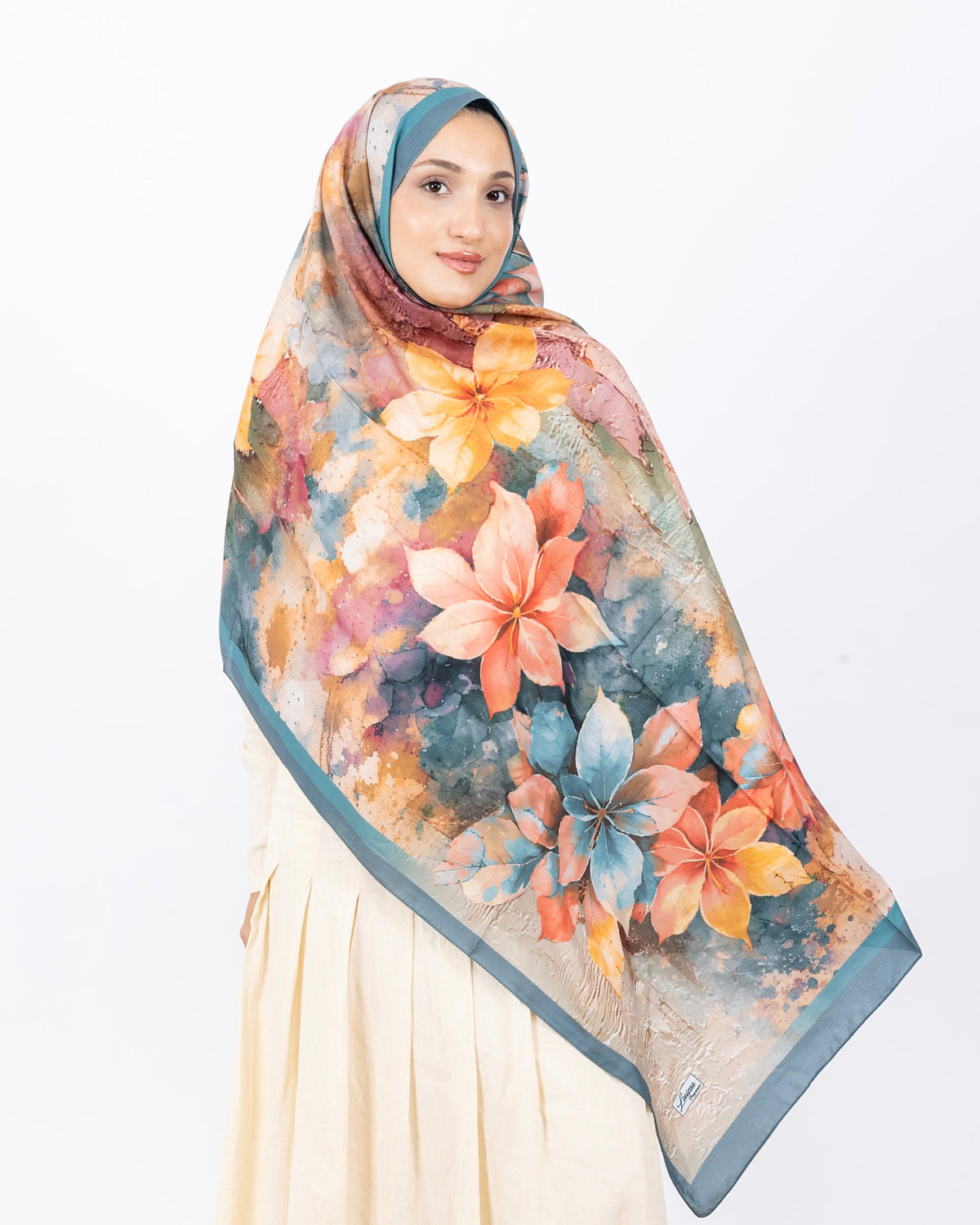Mikro Soft Şal D013 Mint Yeşili, çiçekli desenli, 75 × 185 cm şal – görsel 2