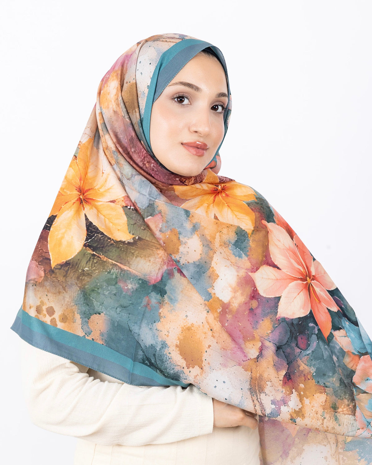 Mikro Soft Şal D013 Mint Yeşili, çiçekli desenli, 75 × 185 cm şal – görsel 3
