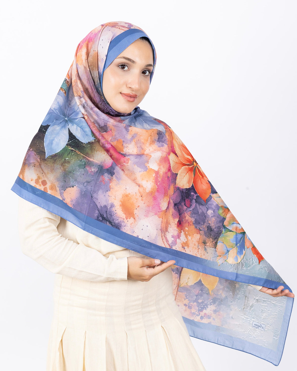 Mikro Soft Şal D013 Mavi, çiçekli desenli, 75 × 185 cm şal – görsel 1
