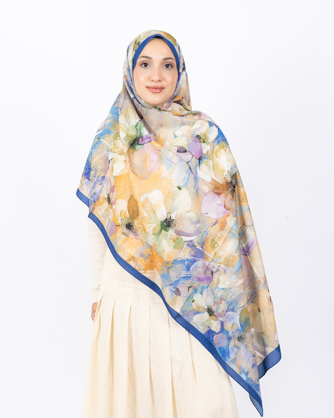 Mikro Soft Şal D015 İndigo Mavi, çiçekli desenli, 75 × 185 cm şal – görsel 2