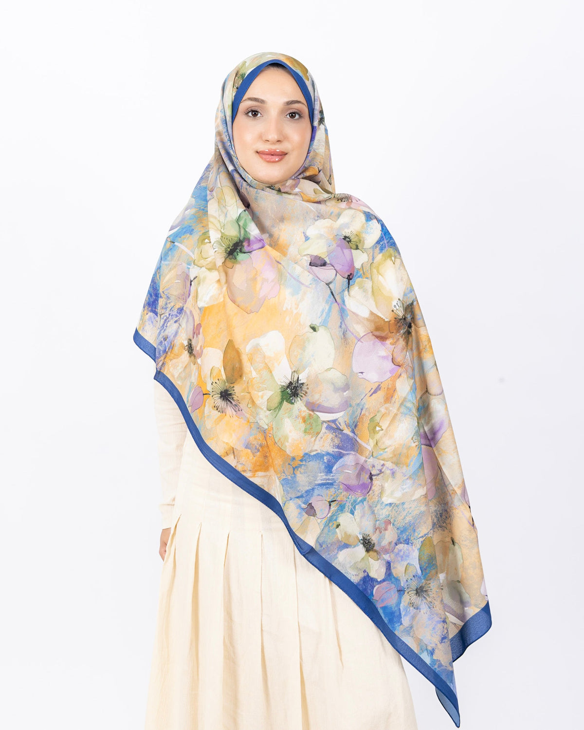 Mikro Soft Şal D015 İndigo Mavi, çiçekli desenli, 75 × 185 cm şal – görsel 2