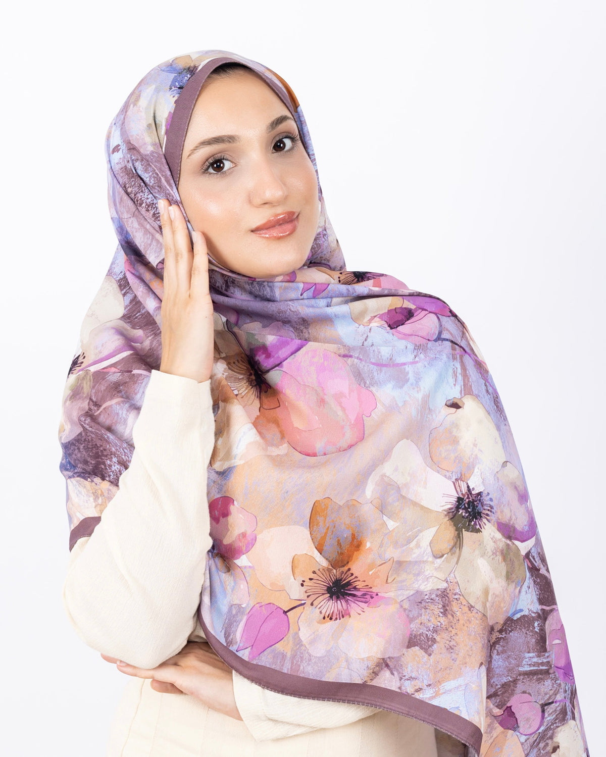 Mikro Soft Şal D015 Gül Kurusu, çiçekli desenli, 75 × 185 cm şal – görsel 3