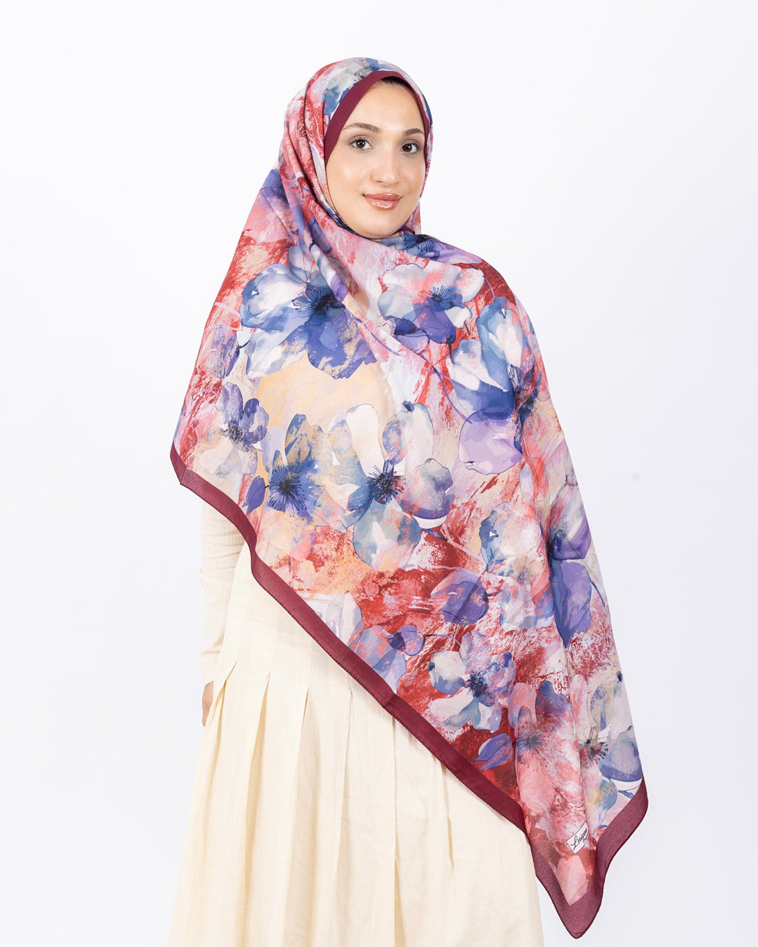 Mikro Soft Şal D015 Bordo, çiçekli desenli, 75 × 185 cm şal – görsel 2