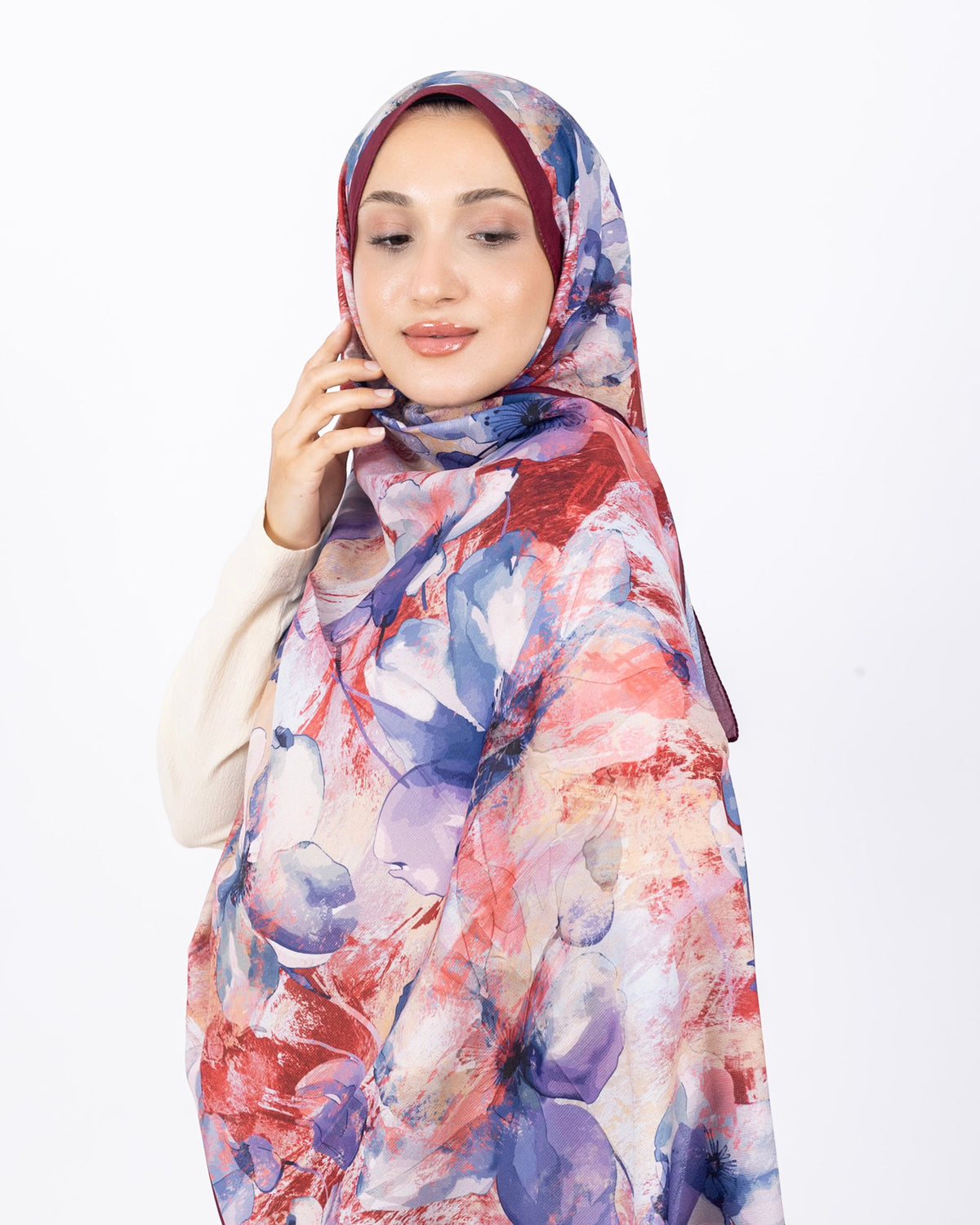 Mikro Soft Şal D015 Bordo, çiçekli desenli, 75 × 185 cm şal – görsel 3