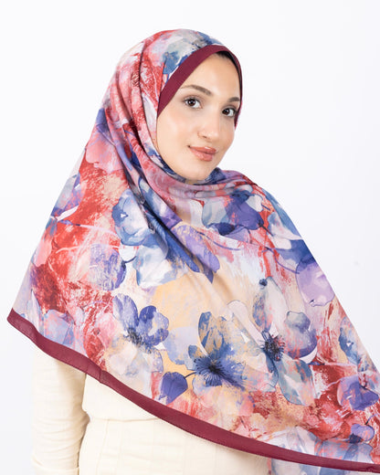 Mikro Soft Şal D015 Bordo, çiçekli desenli, 75 × 185 cm şal – görsel 1