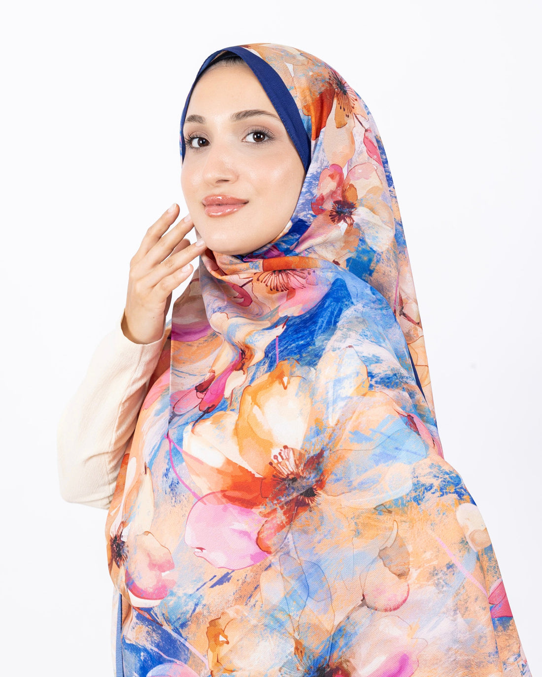 Mikro Soft Şal D015 Lacivert, çiçekli desenli, 75 × 185 cm şal – görsel 2