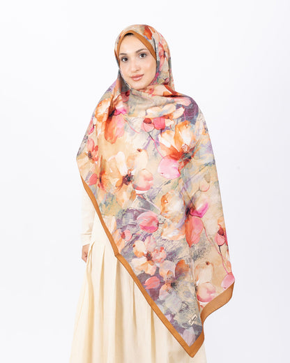 Mikro Soft Şal D015 Hardal, çiçekli desenli, 75 × 185 cm şal – görsel 1