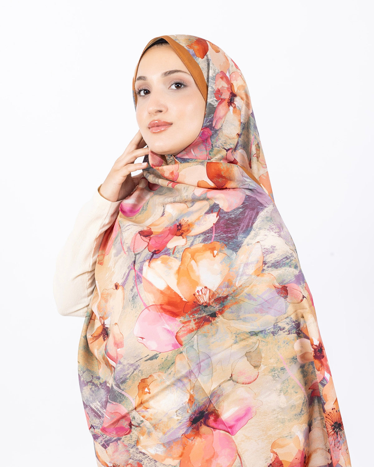 Mikro Soft Şal D015 Hardal, çiçekli desenli, 75 × 185 cm şal – görsel 2