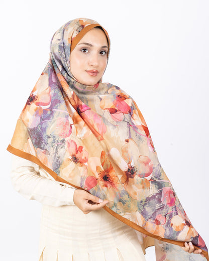 Mikro Soft Şal D015 Hardal, çiçekli desenli, 75 × 185 cm şal – görsel 3