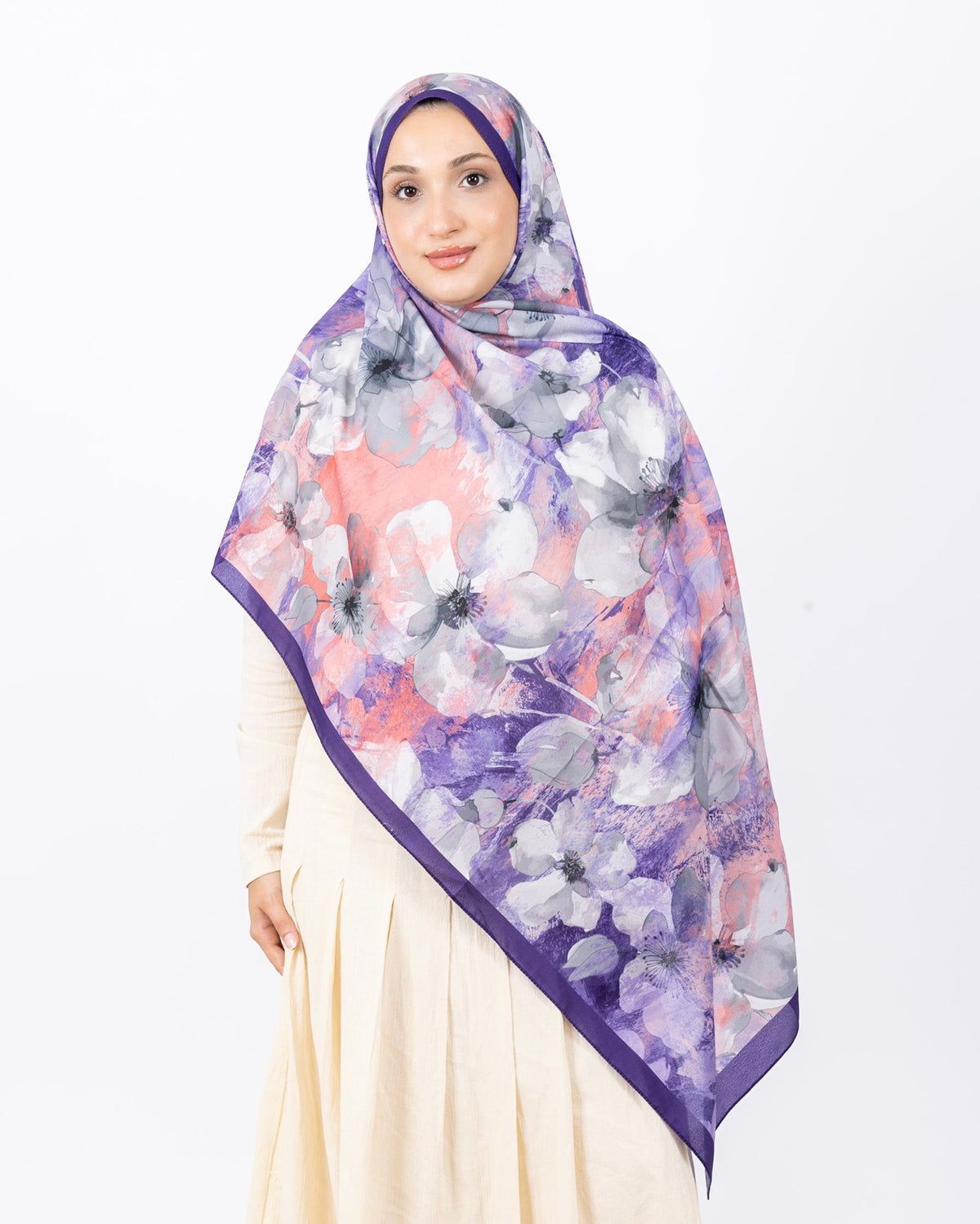 Mikro Soft Şal D015 Mor, çiçekli desenli, 75 × 185 cm şal – görsel 1