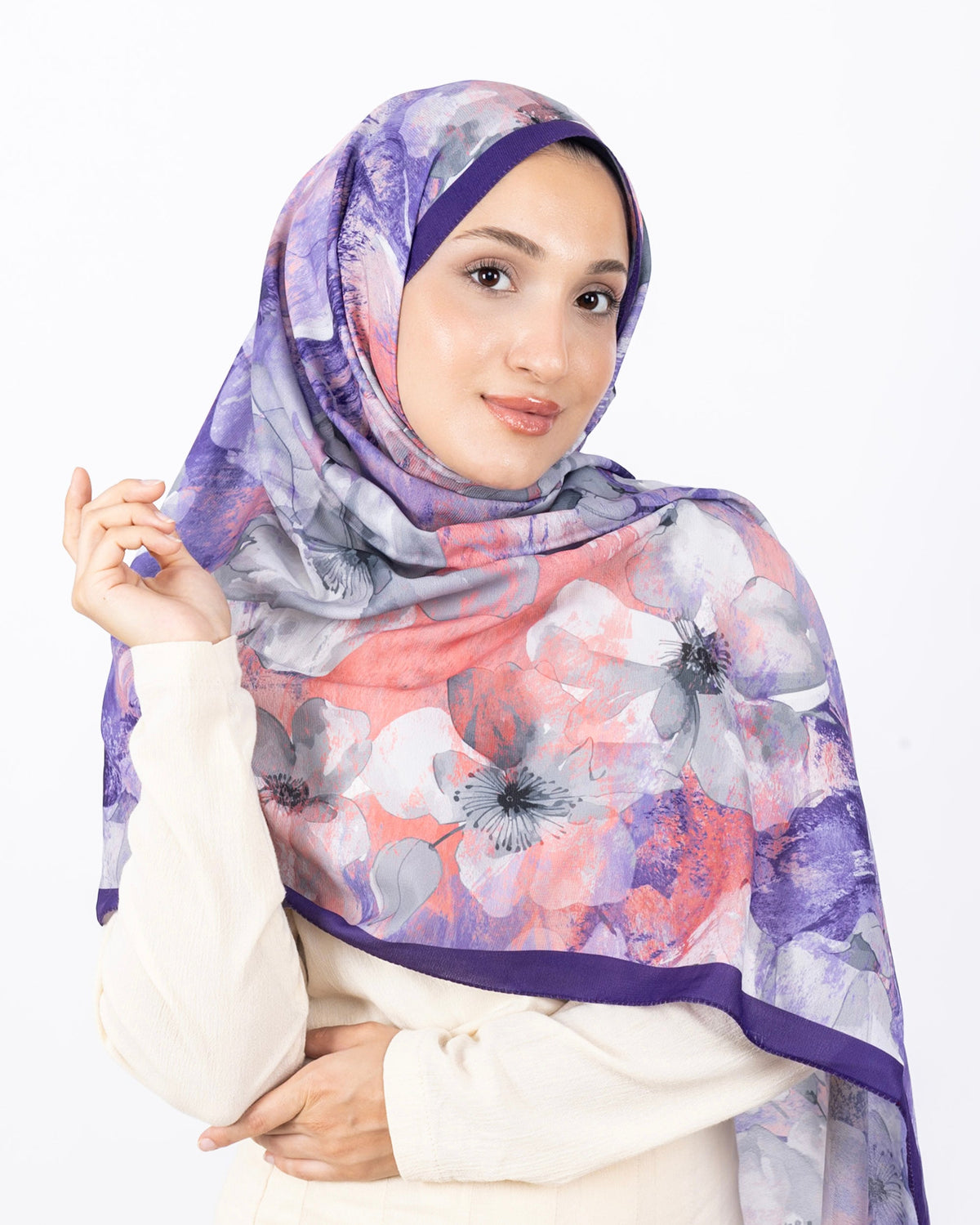 Mikro Soft Şal D015 Mor, çiçekli desenli, 75 × 185 cm şal – görsel 3