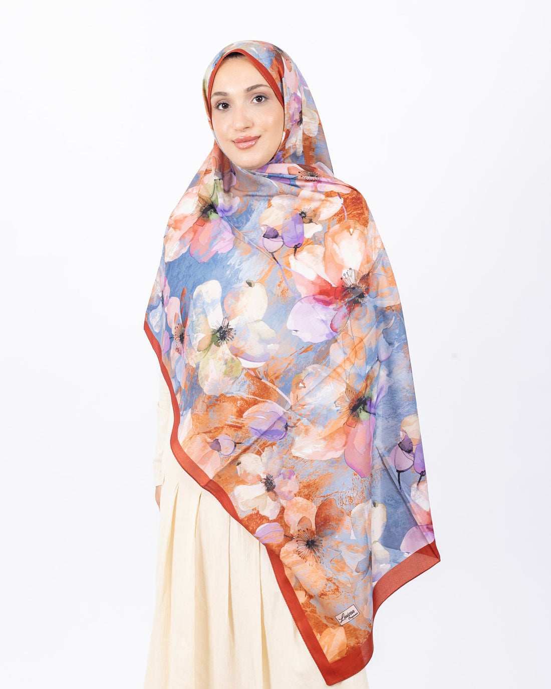 Mikro Soft Şal D015 Kiremit, çiçekli desenli, 75 × 185 cm şal – görsel 1
