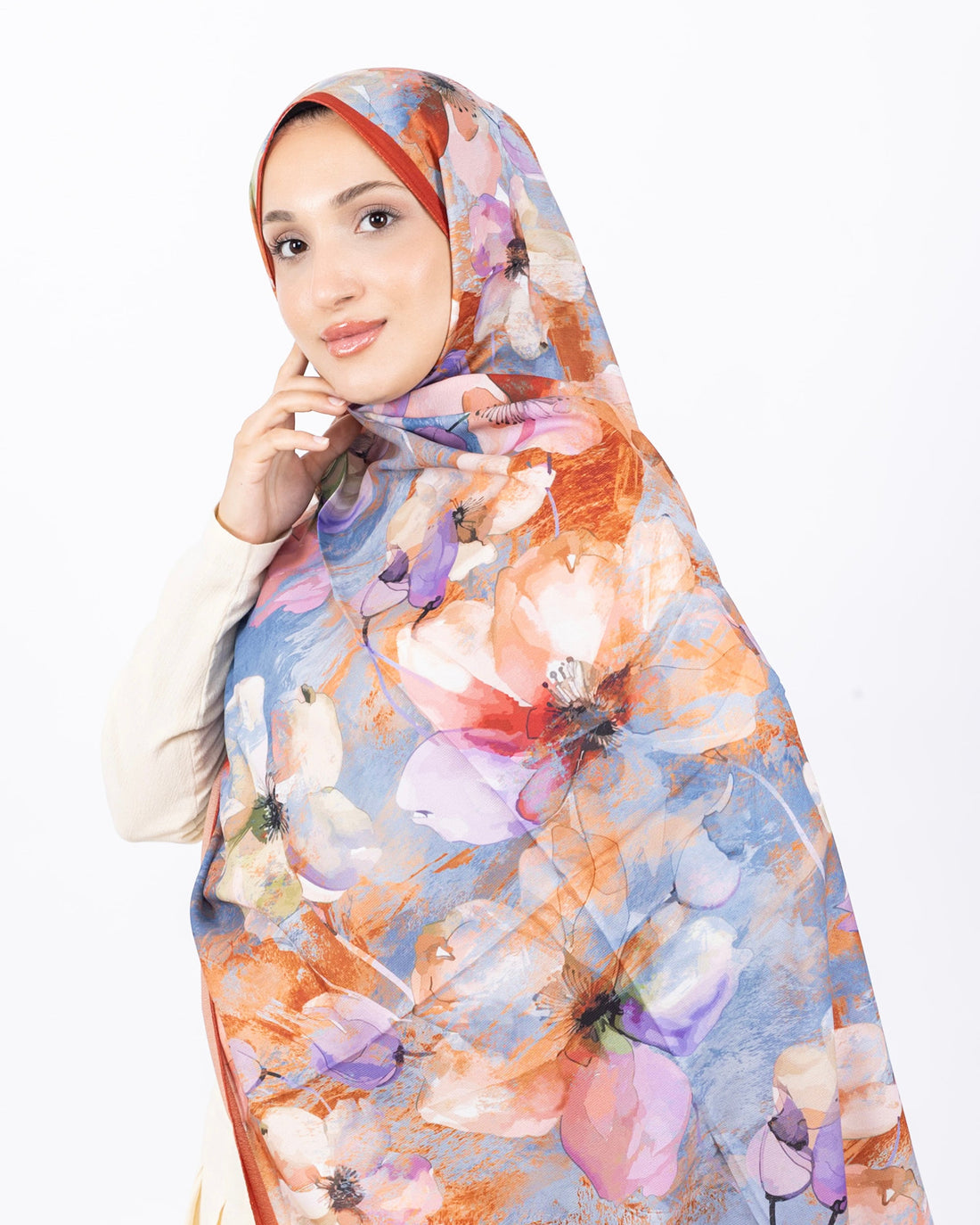 Mikro Soft Şal D015 Kiremit, çiçekli desenli, 75 × 185 cm şal – görsel 2