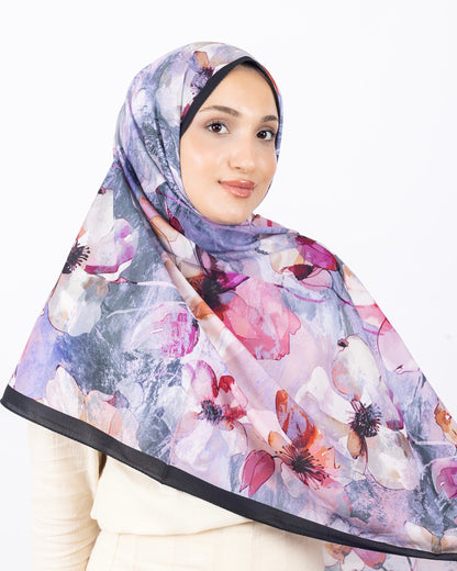 Mikro Soft Şal D015 Siyah-Gri, çiçekli desenli, 75 × 185 cm şal – görsel 3