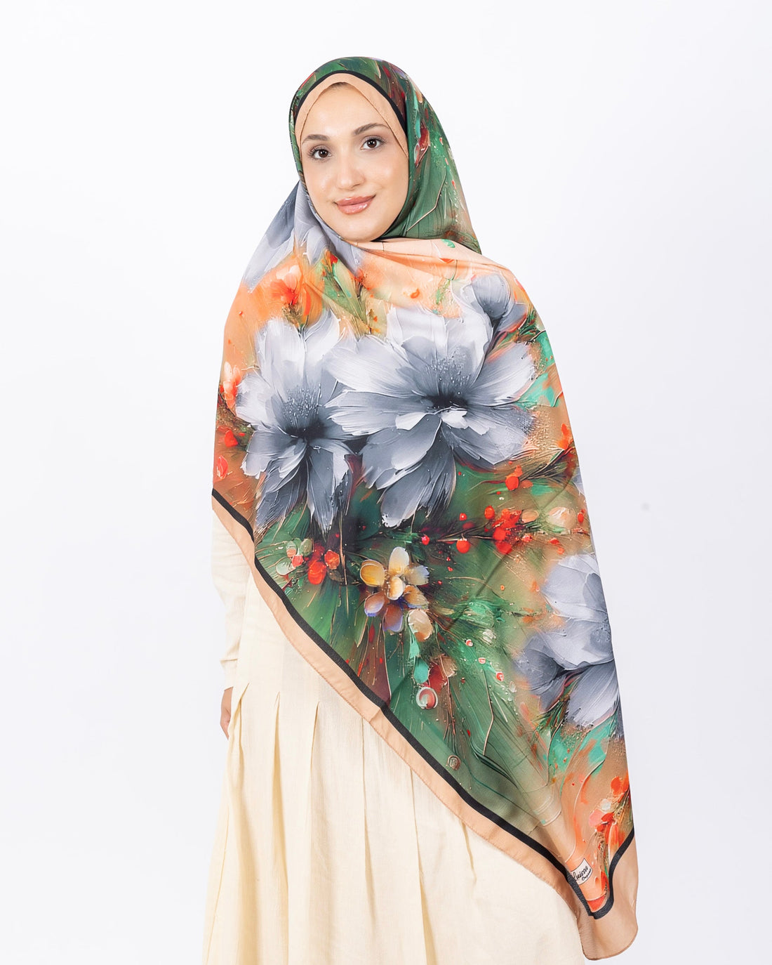 Mikro Soft Şal D004 Somon, çiçekli desenli, 75 × 185 cm şal – görsel 2