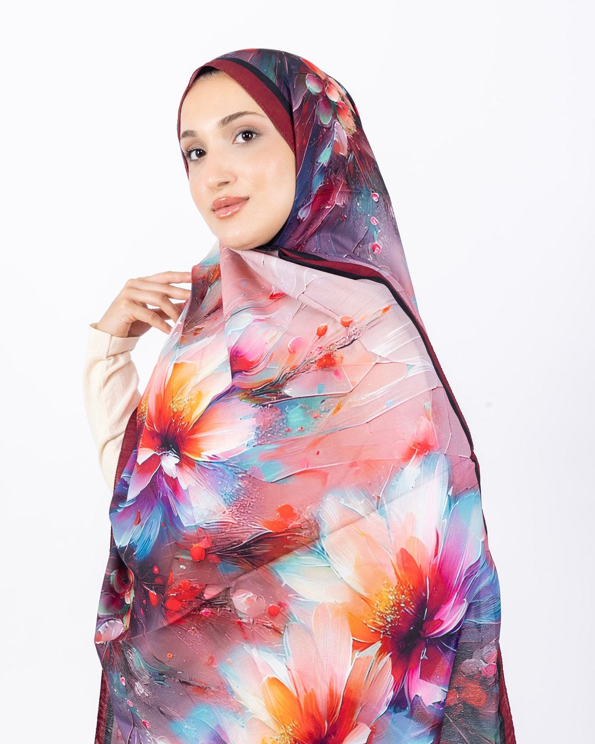 Mikro Soft Şal D004 Bordo, çiçekli desenli, 75 × 185 cm şal – görsel 2