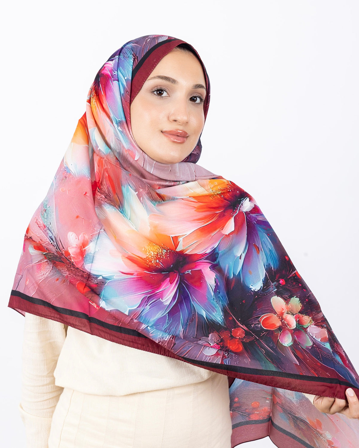 Mikro Soft Şal D004 Bordo, çiçekli desenli, 75 × 185 cm şal – görsel 3