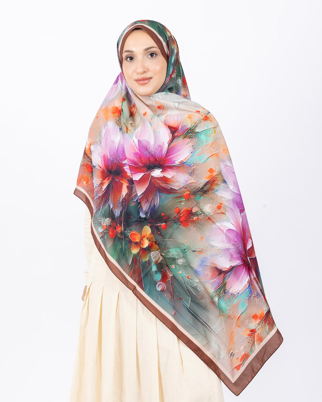 Mikro Soft Şal D004 Kahverengi, çiçekli desenli, 75 × 185 cm şal – görsel 2