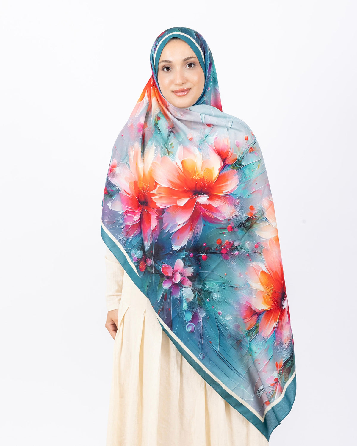 Mikro Soft Şal D004 Mint Yeşili, çiçekli desenli, 75 × 185 cm şal – görsel 2