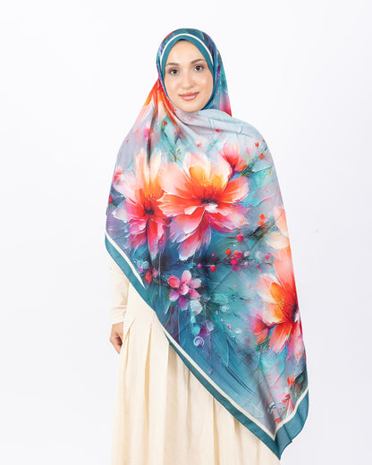 Mikro Soft Şal D004 Mint Yeşili, çiçekli desenli, 75 × 185 cm şal – görsel 2