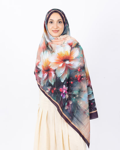 Mikro Soft Şal D004 Mürdüm, çiçekli desenli, 75 × 185 cm şal – görsel 1