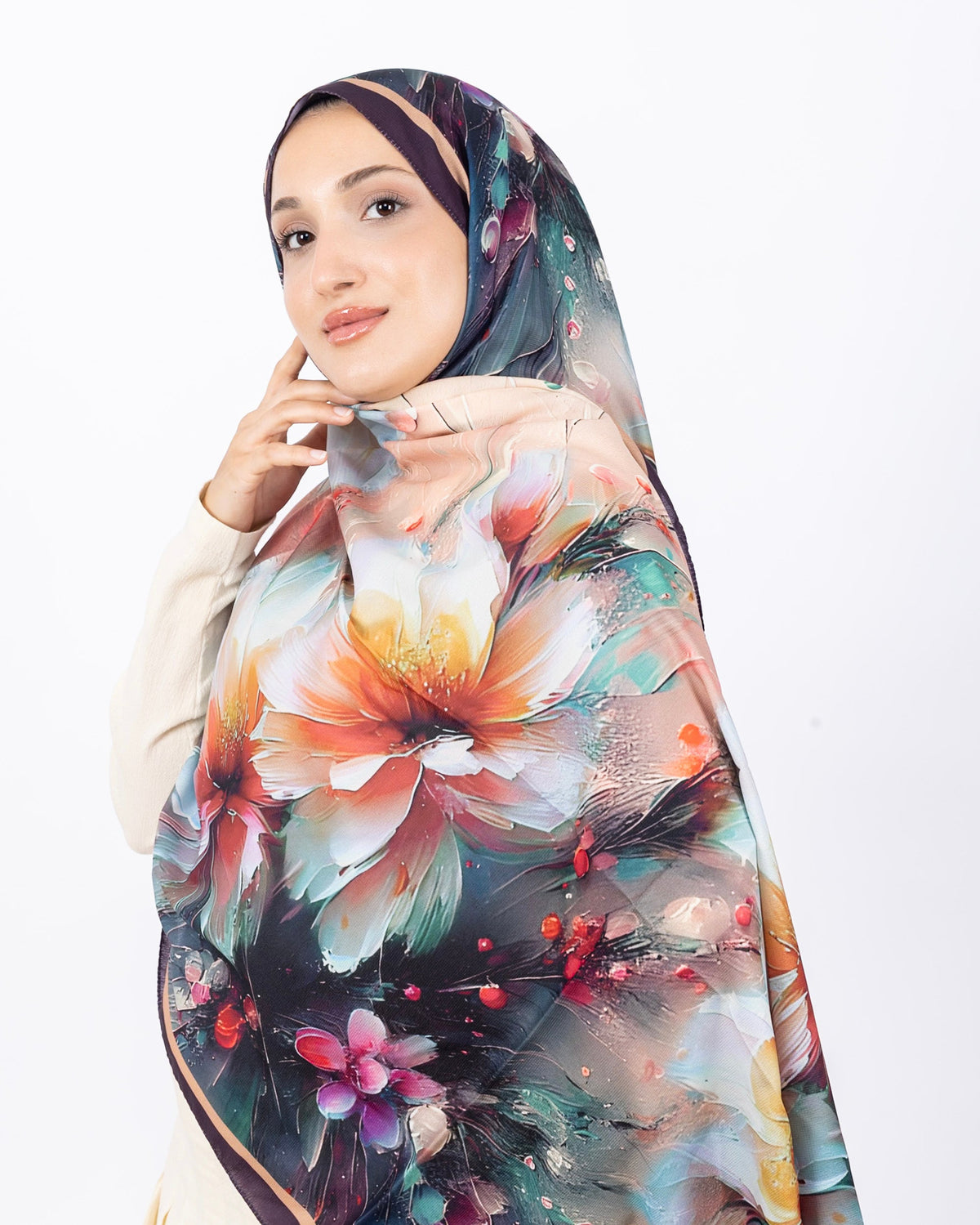 Mikro Soft Şal D004 Mürdüm, çiçekli desenli, 75 × 185 cm şal – görsel 2