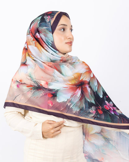 Mikro Soft Şal D004 Mürdüm, çiçekli desenli, 75 × 185 cm şal – görsel 3