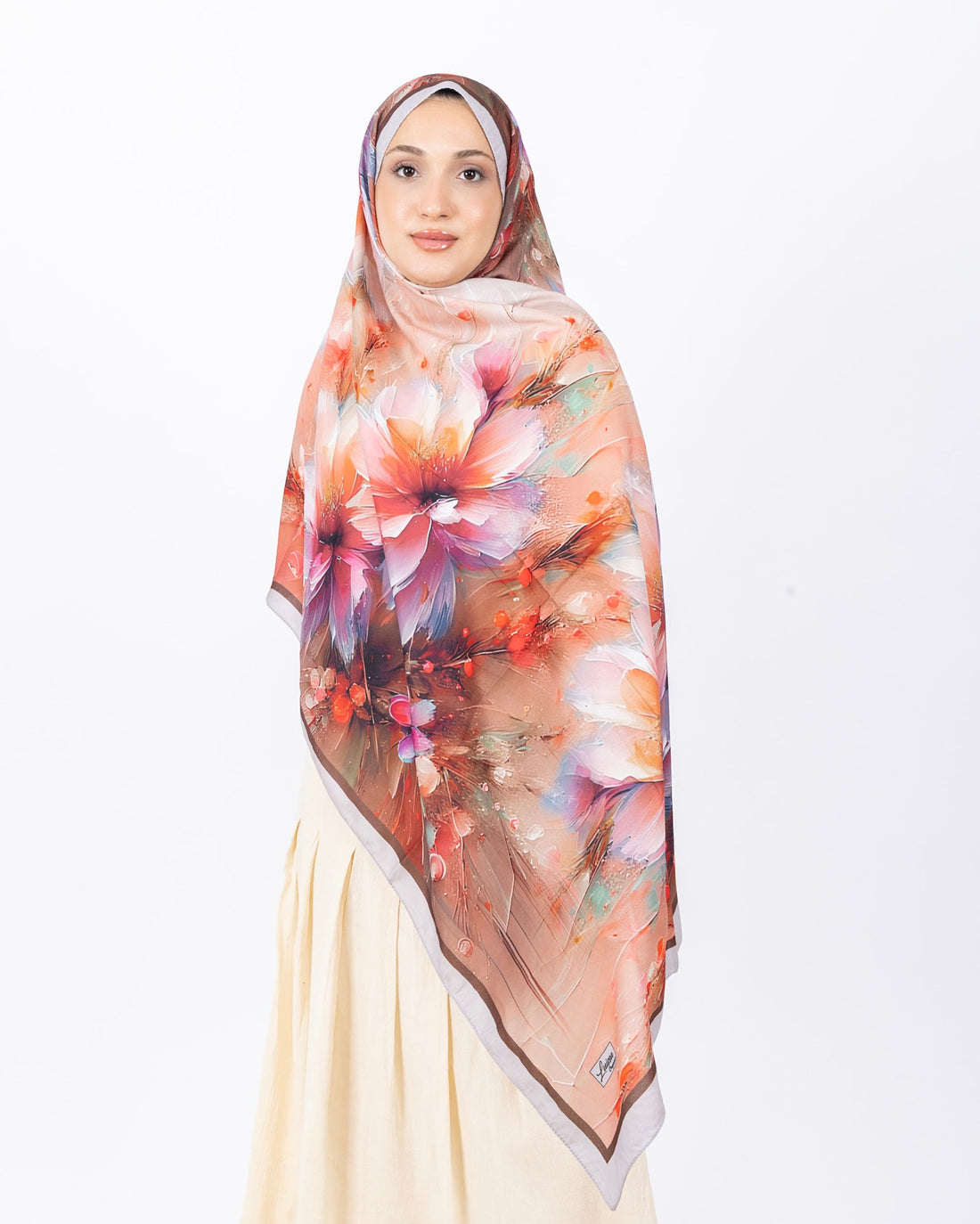 Mikro Soft Şal D004 Taş Rengi, çiçekli desenli, 75 × 185 cm şal – görsel 1