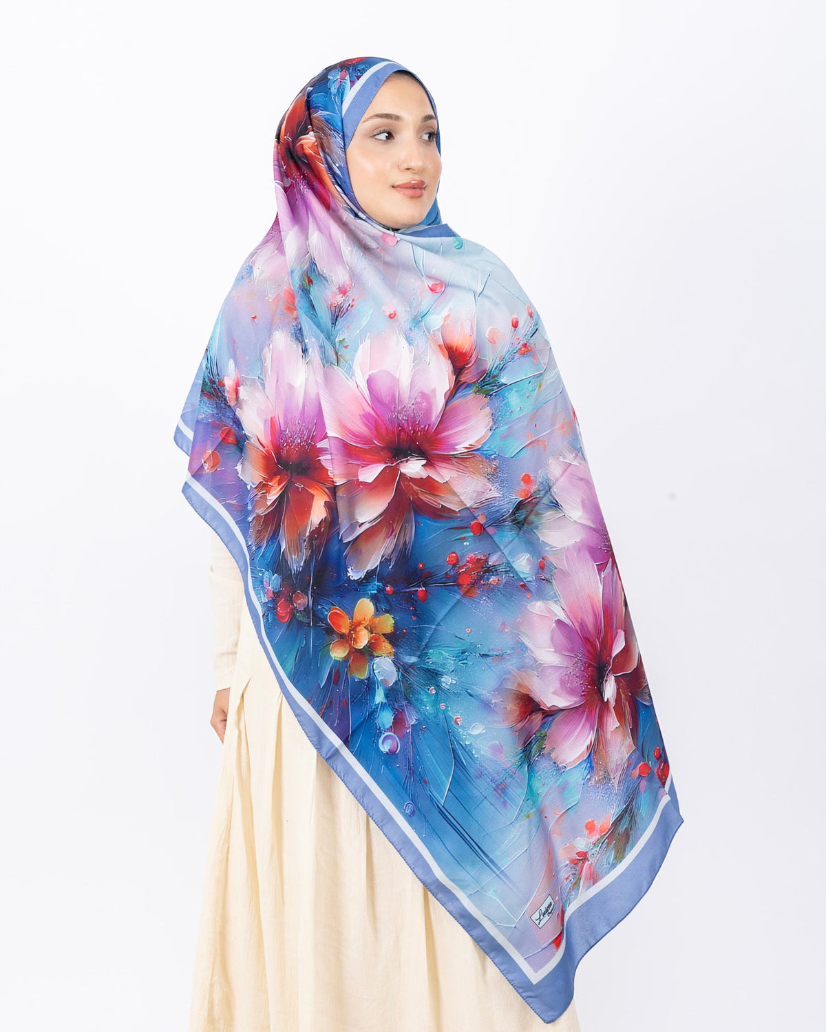 Mikro Soft Şal D004 Mavi, çiçekli desenli, 75 × 185 cm şal – görsel 2
