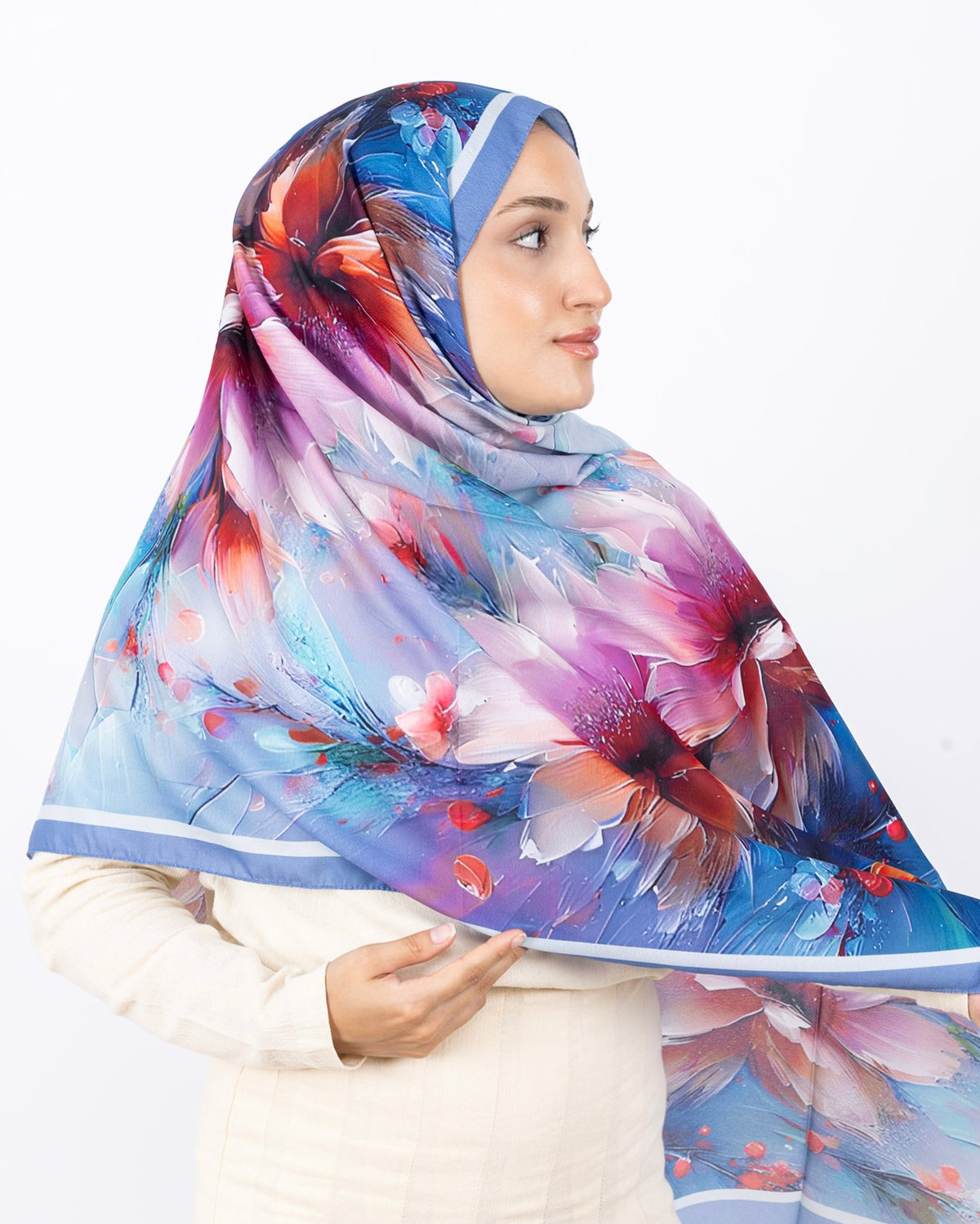 Mikro Soft Şal D004 Mavi, çiçekli desenli, 75 × 185 cm şal – görsel 3