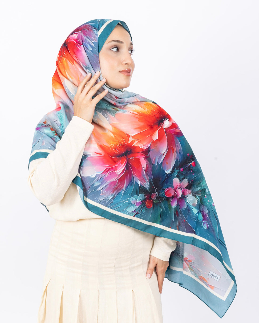 Mikro Soft Şal D004 Mint Yeşili, çiçekli desenli, 75 × 185 cm şal – görsel 1