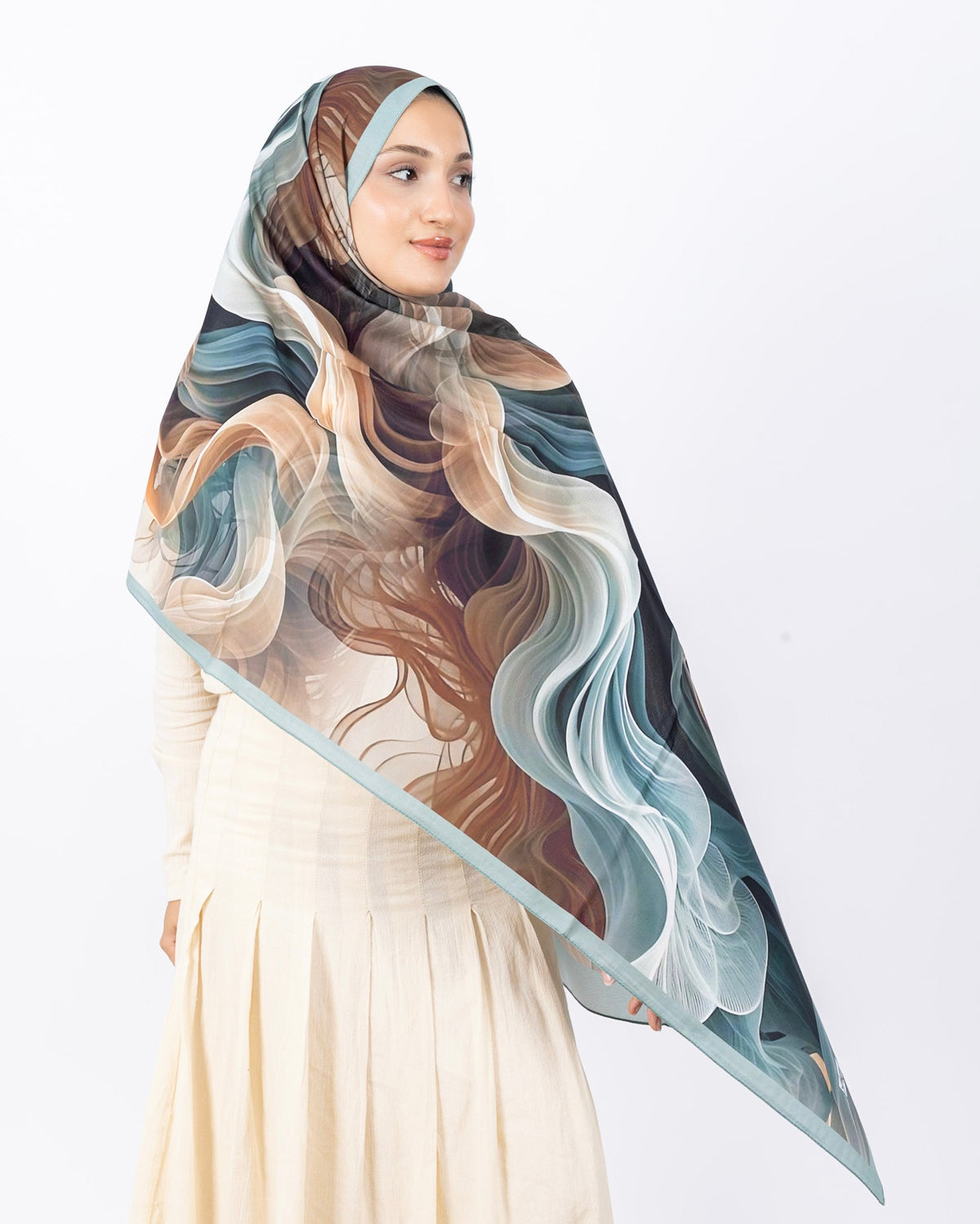 Mikro Soft Şal D012 Su Yeşili, çiçekli desenli, 75 × 185 cm şal – görsel 1